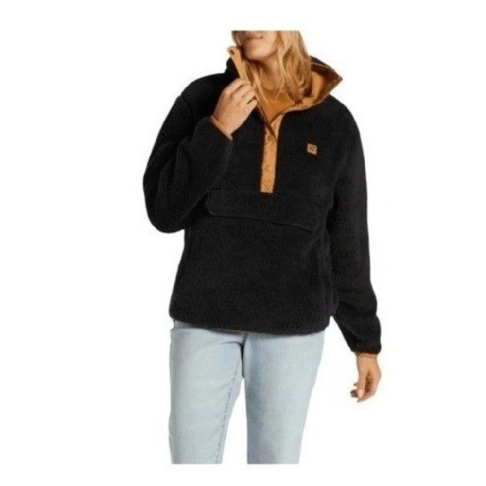 Billabong Switchback Mock Neck Fleece Pullover Sweatshirt Jacket Black Brown Tri